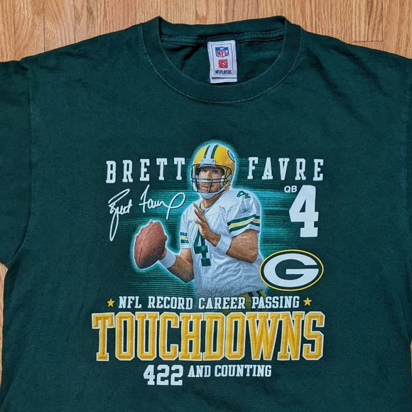 NFL Brett Farve Quarterback Record Shirt Green Bay Packers Large Men's Football - Picture 3 of 13